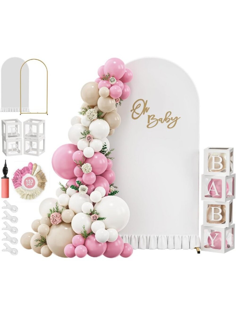 6.6FT Pink Balloon Arch Kit for Baby Shower Girl Decorations & Party Decor